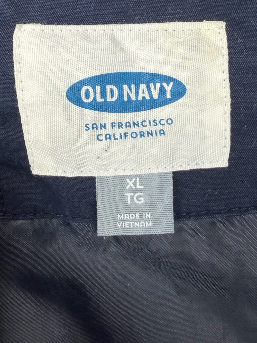 Old Navy Men’s XL Navy Cotton Varsity Bomber Jacket Striped Rib Trim Snap Front - Picture 17 of 17